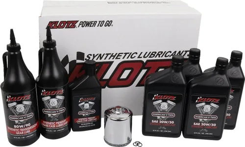Vista 7 de Kit de cambio de aceite de motor Klotz de 4 cuartos de galón 20W/50 sintético para Evolution Big Twin 1984-1999 - Kit básico