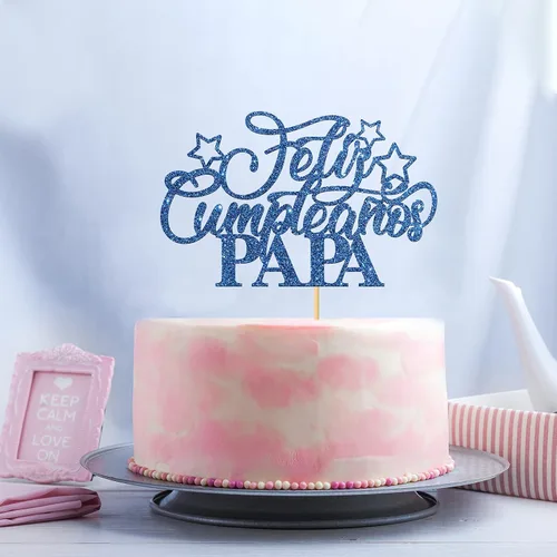 Vista 4 de Decoración de fiesta de cumpleaños con purpurina azul para papá, decoración de fiesta de cumpleaños, feliz día del padre/decoración de fiesta