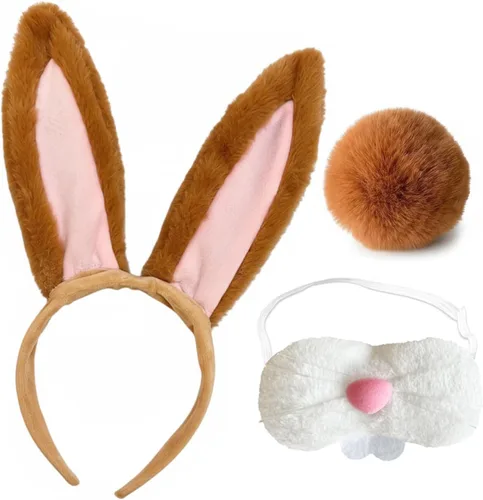 Vista 6 de Diadema de orejas de conejo, orejas de Pascua, disfraces de Halloween, accesorio de orejas de conejo peludas, orejas de conejo y cola Orejas y cola