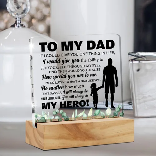Vista 5 de Placa de escritorio de acrílico con soporte de madera, regalo para padre de hija