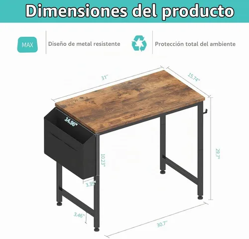 Vista 3 de Lufeiya - Escritorio pequeño para espacios pequeños, escritorio de 32 pulgadas para niñas, para dormitorio, escritorio de estudio y escritura Marrón