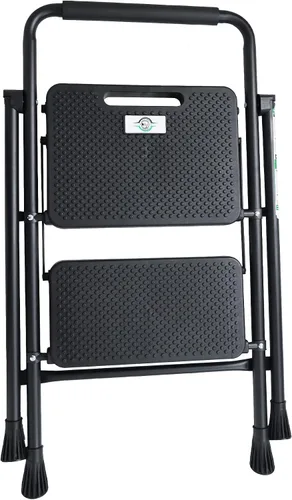 Vista 2 de Elevon Taburete plegable con pedal antideslizante ancho, escalera de acero resistente de 330 libras, 2 escalones