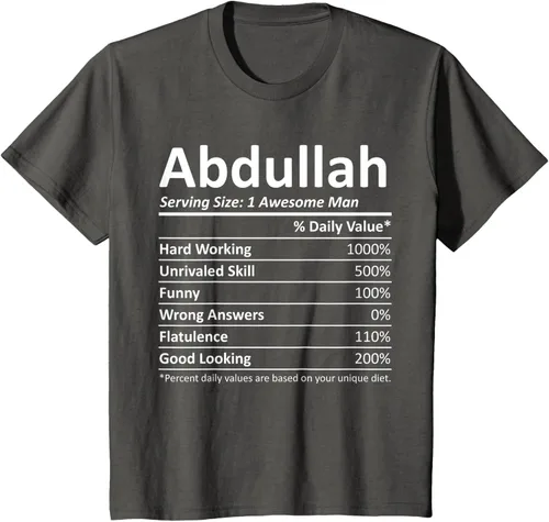 Vista 39 de ABDULLAH Nutrition Funny Birthday Personalizado Nombre Regalo T-Shirt Negro