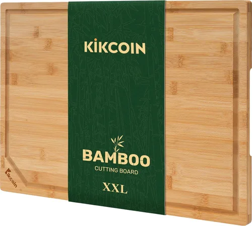 Vista 11 de Tabla de cortar de bambú de 24 pulgadas para cocina, tabla de cortar de madera extra grande con ranura profunda para jugo y mango, tabla de cortar