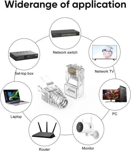 Vista 4 de CableCreation - Paquete de 50 conectores RJ45 Cat6/Cat5 8P8C con botas de alivio para cable sólido y cable estándar, transparente