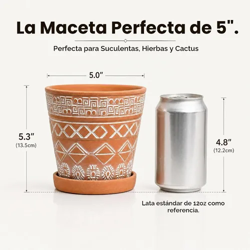Vista 3 de Cedilis Paquete de 2 macetas de terracota de 5 pulgadas con platillos