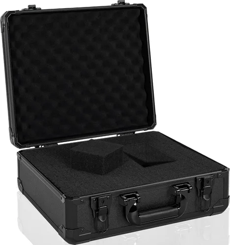 Vista 7 de Estuche de transporte de 11 pulgadas con espuma precortada en cubitos personalizable, carcasa de aluminio, construcción robusta de aleación