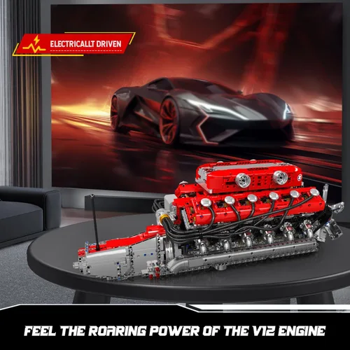 Vista 6 de Mould King Kit de modelo de motor V12 que funciona – Juego de bloques de construcción de mini motores motorizados con batería y cambio de marchas