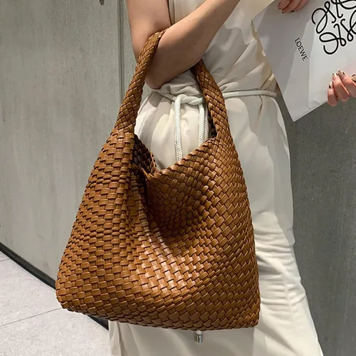Vista 6 de DFJXXX Bolso tejido para mujer, bolso de mano tejido a la moda, suave cuero vegano, bolso de mano retro tejido a mano con bolsa de embrague