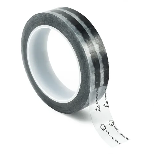 Vista 4 de Bertech Cinta de embalaje ESD con símbolo antiestático ESD, 1/8 pulgadas x 72 yardas, transparente