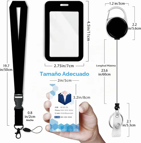 Vista 2 de Soporte de insignia negro con carrete retráctil y cordón separable
