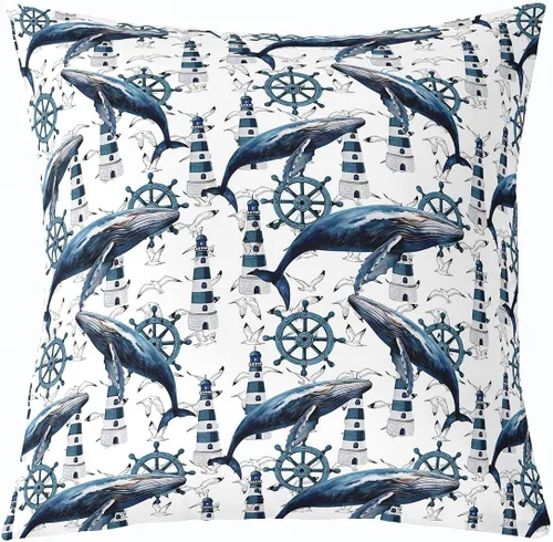 Vista 8 de Erosebridal Funda de almohada con diseño de tiburón de 16 x 16 pulgadas, diseño de vida oceánica, para niños y niñas, color verde azulado, acuarela