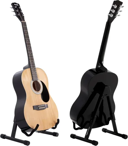 Vista 3 de Amazon Basics Soporte plegable portátil ajustable para guitarras eléctricas y acústicas, en forma de A, totalmente montado con espuma acolchada