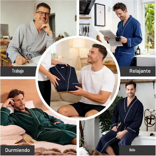 Vista 5 de U2SKIIN Mens 100% Cotton Cozy Robe, Ultra Soft Lightweight Bathrobe for Men Negro