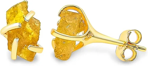 Vista 125 de Aretes de piedra preciosa natural en bruto con oro amarillo sobre plata de ley 925, 6 a 0.276 in, regalo de piedra de nacimiento de calidad genuina
