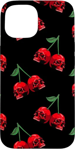 Vista 6 de Cute Cherry Skull Pattern Red Scary Skulls Black Background Case for iPhone 17