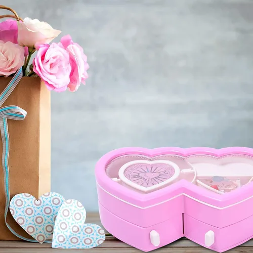 Vista 8 de Shop LC Heart Pink Musical Travel Jewelry Box Organizer Double Tray Dancing Ballerina Jewelry Small Case Memory Box Birthday Gifts for Daughter