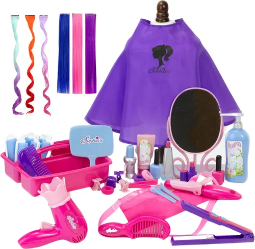 Vista 12 de Sophia's Juego de cuidado del cabello de muñecas de 18 pulgadas, juego de simulación, 14 piezas accesorios de peinado para muñecas Juego de 14 piezas