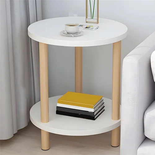 Vista 7 de Mesa auxiliar contemporánea de estilo redondo simple, mesa auxiliar de madera maciza, mesa auxiliar para espacios pequeños, mesitas de noche