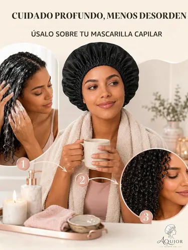 Vista 5 de Aquior Gorro de ducha reutilizable para mujeres, hombres, gorra de pelo impermeable, tamaño grande para cabello largo, trenzas, rizado o corto