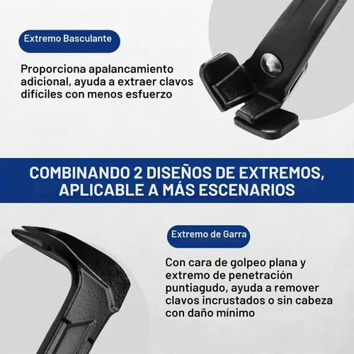 Vista 3 de WORKPRO Ganzúa de 33 cm con uña de gato, extractor de uñas con uña de gato y extractor de uñas basculante, palanca para remodelación del hogar