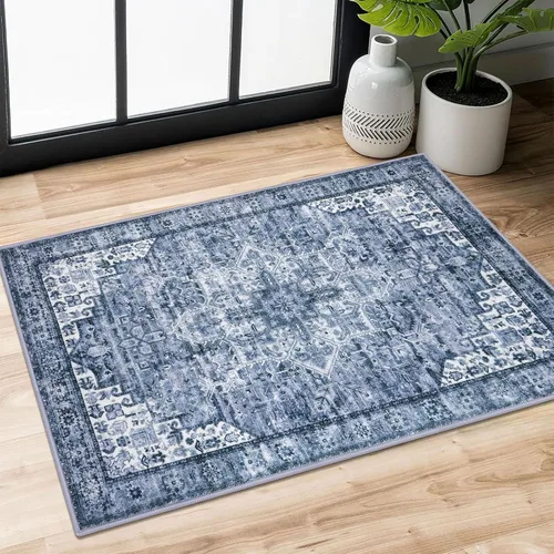 Vista 82 de SIILOOM Alfombra lavable de 2 x 3 pies, alfombra suave color taupe ceniza para entrada, tapete antideslizante para puerta de interior, tapete