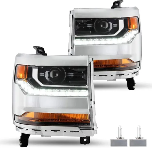 Vista 22 de JSBOYAT HID/Xenon para Chevy Silverado 1500 2016-2019 Conjunto de Faros Delanteros de Repuesto Proyector LED DRL Estilo OE de Fábrica Par Juego