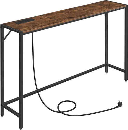 Vista 11 de MAHANCRIS Mesa consola, mesa de sofá estrecha, mesa de entrada de 43.3 pulgadas con estación de energía, mesa detrás del sofá, estilo simple