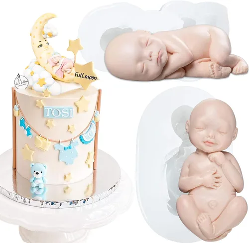 Vista 5 de Molde de silicona grande para bebé dormido para decoración de tartas, jabón de chocolate, vela, cera arcilla, 3.6 x 2 pulgadas