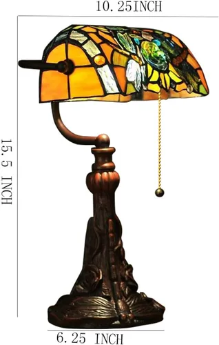 Vista 9 de Tiffany - Lámpara de mesa con vitrales para sala de estar, lámpara de piano con libélula lateral, pequeña de 15.5 pulgadas de alto, lámpara
