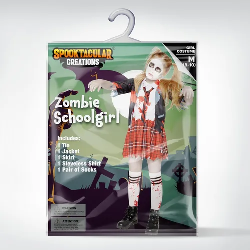 Vista 6 de Spooktacular Creations Disfraz de colegiala zombi, disfraz de zombi sangriento para niños, Halloween, escuela, fiesta de eventos