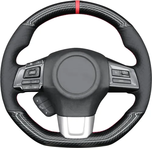Vista 16 de MEWANT Funda de volante de automóvil transpirable cosida a mano para Subaru WRX 2015-2021 / WRX STI 2015-2021, accesorios para volante Subaru WRX