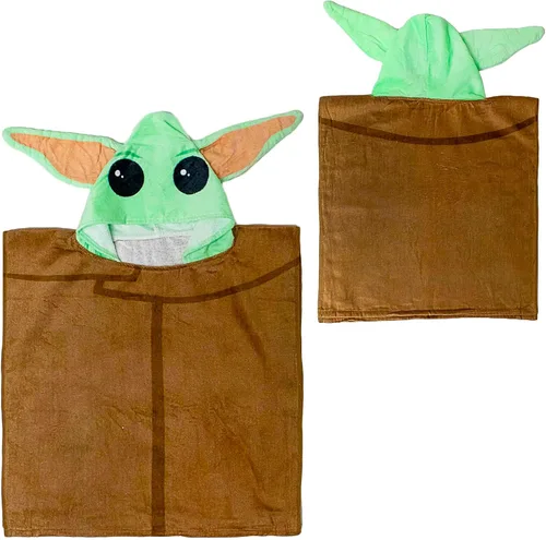 Vista 2 de STAR WARS Baby Yoda - Juego de toallas con capucha para niños y niñas, paquete de poncho de toalla de baño Mandalorian con calcomanías y más Juego