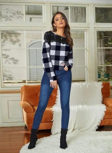 Vista 8 de For G and PL Sudadera elegante de manga larga y con encaje negro para mujer