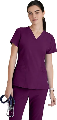Vista 13 de BARCO ONE - Camiseta médica con cuello en V y 5 bolsillos, elástico de 4 vías, para mujer Índigo (Azul marino)