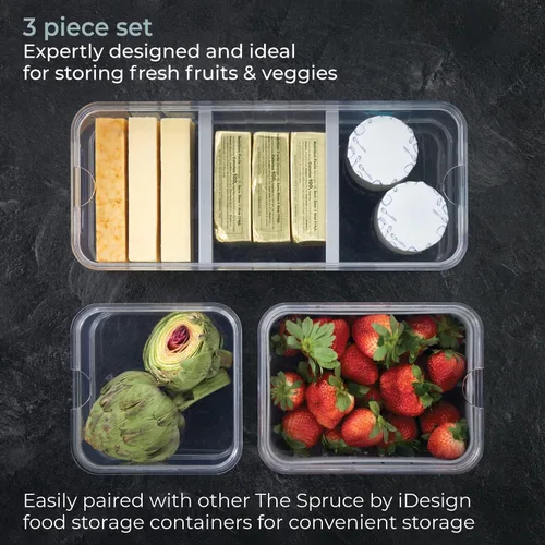 Vista 3 de iDesign Crisp - Juego de 3 cubos organizadores de plástico reciclado con tapas, transparente/gris