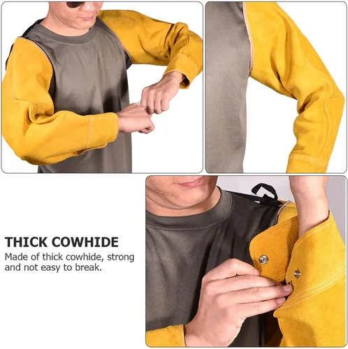 Vista 7 de HOMSFOU Heat Resistant Cowhide Leather Arm Sleeves Welding Protective Oversleeves for Work Safety 1 Pair