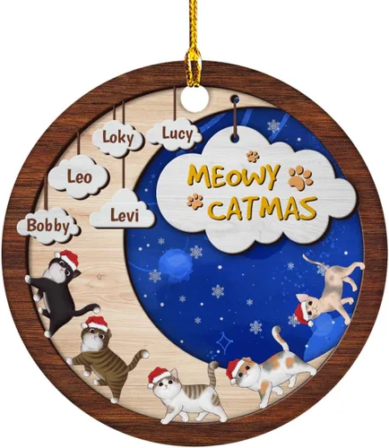 Vista 13 de Meowy Catmas - Divertido sombrero de Papá Noel con foto de gato, adorno de Navidad personalizado, regalos para gato, mamá, papá, lindo árbol