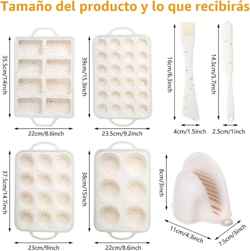 Vista 3 de Juego de 7 moldes de silicona antiadherentes para hornear, incluye pan, magdalenas y molde redondo, espátula, cepillo de repostería de doble cabeza