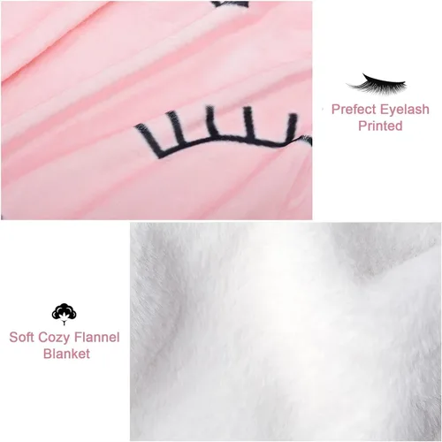 Vista 5 de Manta de pestañas rosa para sofá y cama, manta de franela suave de 50 x 60 pulgadas, bonito patrón de pestañas estética, decoración de habitación