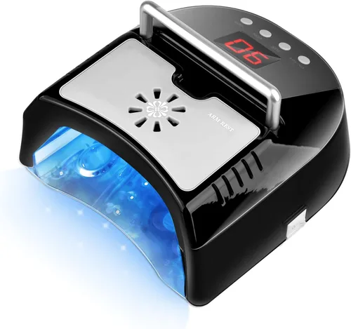 Vista 7 de IMENE - Lámpara de uñas profesional LED UV, inalámbrica, 72 W, luces UV para uñas de gel con ventilador, secadora de uñas recargable con mango