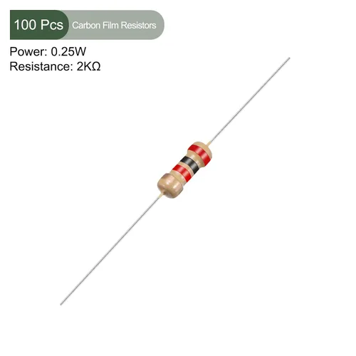 Vista 2 de YOKIVE 100 resistencias de película de carbono, resistencia de tolerancias de 1/4 W, 2 K ohmios, 5 %, buenas para proyectos electrónicos
