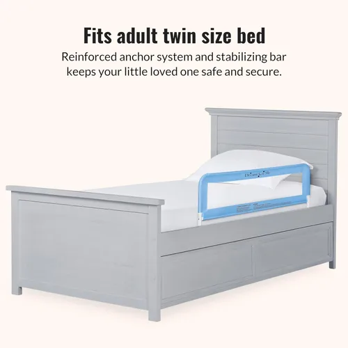 Vista 7 de Dream On Me Riel de cama de malla ajustable, dos niveles de altura, listo para usar, compatible con camas de tamaño individual para adultos Azul