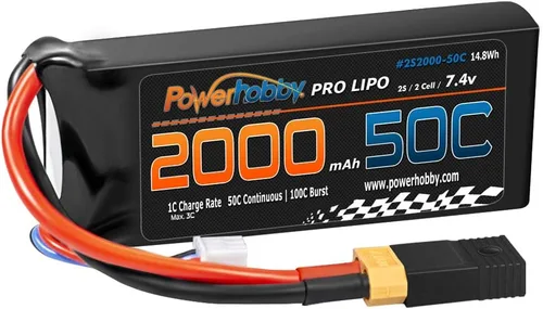 Vista 6 de Powerhobby 2s 7.4v 2000mah 50c Lipo Batería w XT60 Plug + Adaptador (2) Compatible con: Traxxas 1/16 E-Revo Slash Rally Summit