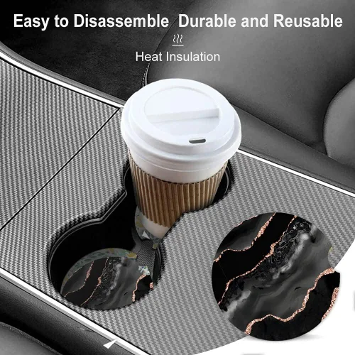 Vista 4 de Portavasos de cerámica para automóvil para mujeres/hombres, patrón de lámina de acuarela dorada, portavasos absorbentes para bebidas con muesca