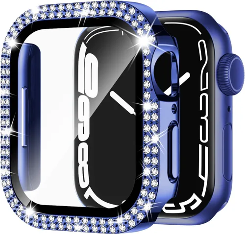 Vista 7 de Adepoy Funda para Apple Watch de 38 mm Serie 3/2/1 con protector de pantalla de vidrio templado, doble Bling Case Crystal Diamonds Bumper Total Hard