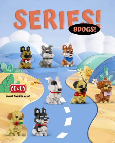 Vista 2 de dOvOb Micro Mini Blocks 8 en 1 juego de perros, 1616 piezas de ladrillos, colección de rompecabezas 3D, juguetes de modelo animal como regalo