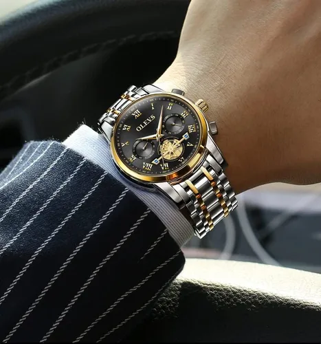 Vista 2 de Relojes clásicos de acero inoxidable para hombre, cronógrafo de cuarzo, luminoso, hueco Tourbillon, reloj de vestir casual de negocios para hombres