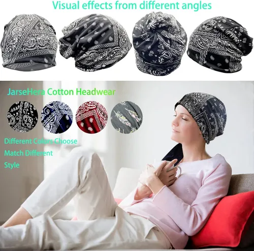 Vista 2 de JarseHera Gorros de algodón para quimioterapia para mujer, gorro para el cáncer, turbante