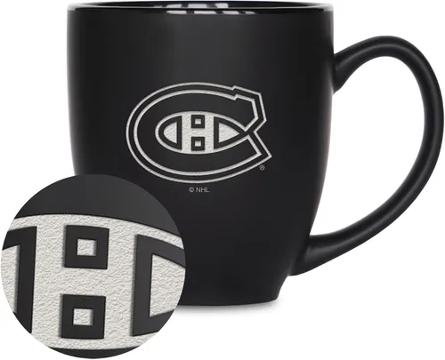 Vista 10 de Rico Industries NHL Hockey - Taza bistró de cerámica negra mate de 15 onzas